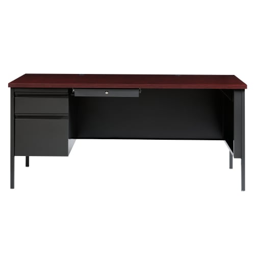 Hirsh Left-Hand Single Pedestal File Office Desk with Center Drawer, 30" D x 66" W, Charcoal / Mahog